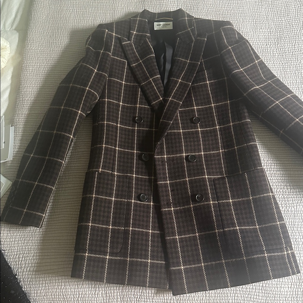 Saint Laurent Brown Plaid Blazer